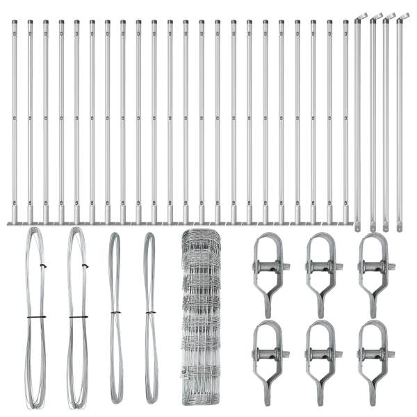 Cerca de Campo 0.8x50 m Acero Galvanizado.  Poste de Cerca con Bases 13 pcs Ø32mm 90cm Acero Galvanizado M 4