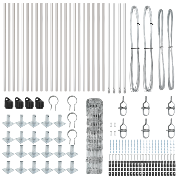 Cerca de Campo 0.8x50 m Acero Galvanizado.  Poste de Cerca con Bases 13 pcs Ø32mm 90cm Acero Galvanizado M 5