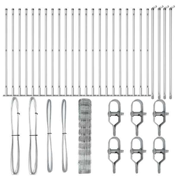 Cerca de Campo  1x50 m de Acero Galvanizado. Postes de Cerca  con Placas de Base 13 pcs Ø32mm 110cm de Acero Galvanizado M 4