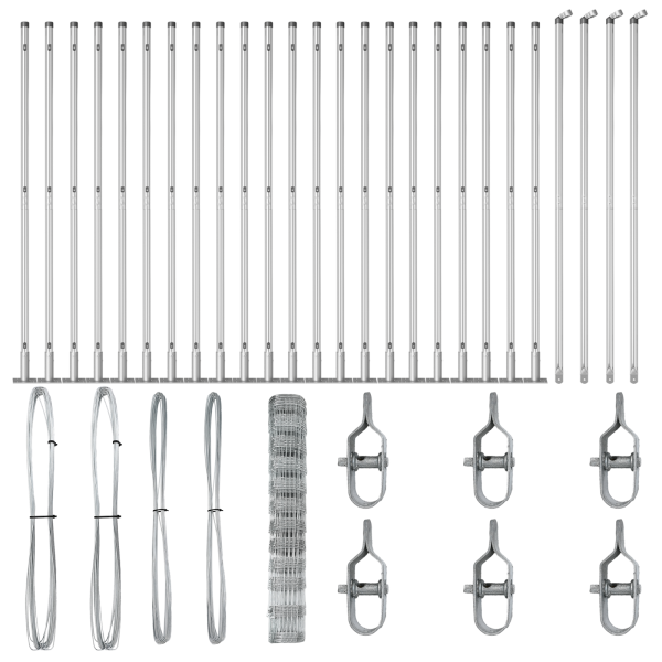 Cerca de Campo  1.2x50 m de Acero Galvanizado. Postes de Cerca  con Placas de Base 13 pcs Ø32mm 68.5cm de Acero Galvanizado M 4