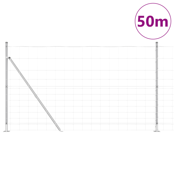 Valla de Campo  1.4x50 m de Acero Galvanizado. Postes de Valla  con Placas Base 13 pcs Ø32mm 78.5cm de Acero Galvanizado M 3