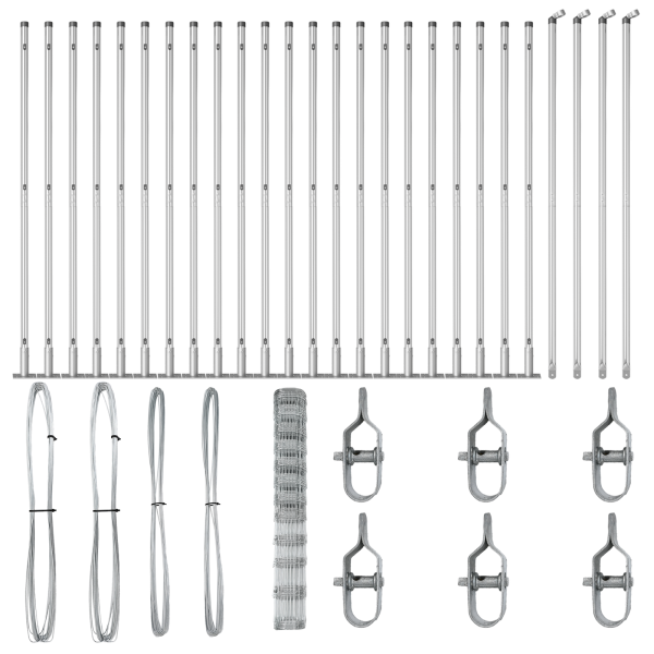 Cerca de Campo  1.4x50 m de Acero Galvanizado. Postes de Cerca  con Placas Base 13 pcs Ø32mm 78.5cm de Acero Galvanizado M 4