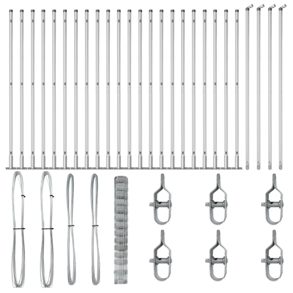 Cerca de Campo  1.4x50 m Acero Galvanizado. Postes de Cerca  con Placas Base 13 pcs Ø32mm 78.5cm Acero Galvanizado M 4
