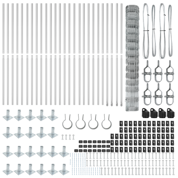 Cerca de Campo  1.4x50 m Acero Galvanizado. Postes de Cerca  con Placas Base 13 pcs Ø32mm 78.5cm Acero Galvanizado M 5