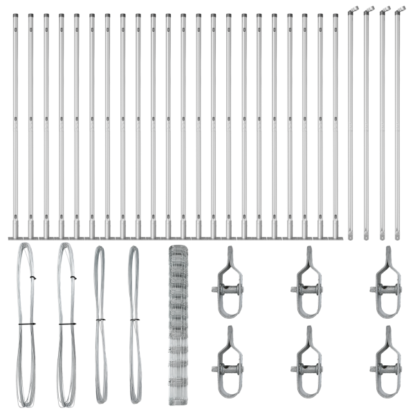 Cerca de Campo  1.5x50 m de Acero Galvanizado. Postes de Cerca  con Placas de Base 13 pcs Ø32mm 83.5cm de Acero Galvanizado M 4