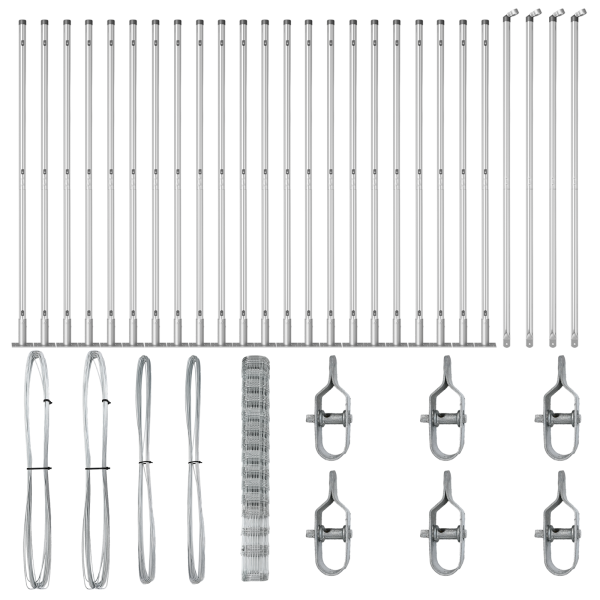 Cerca de Campo  1.6x50 m de Acero Galvanizado. Postes para Cercas  con Placas de Base 13 pcs Ø32mm 88.5cm de Acero Galvanizado M 4