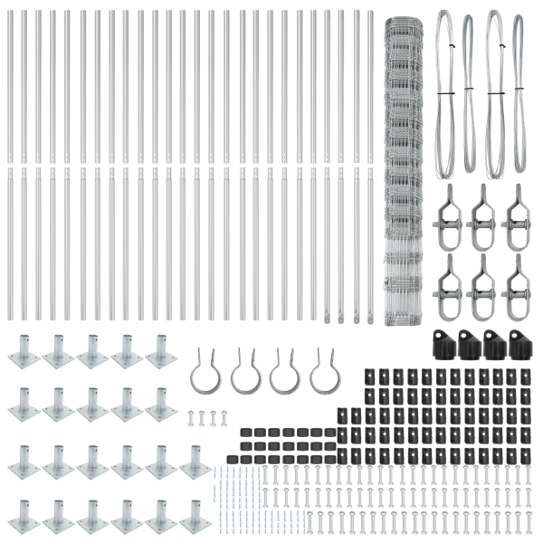 Cerca de Campo  1.6x50 m de Acero Galvanizado. Postes para Cercas  con Placas de Base 13 pcs Ø32mm 88.5cm de Acero Galvanizado M 5