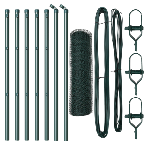 Cerca Hexagonal  Verde 0.4x10 m Acero. Postes de Cerca  7 pcs Verde Ø32 mm 80 cm Acero Galvanizado H