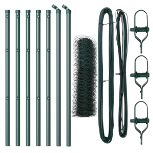 Cerca Hexagonal Verde 0.5x10 m de Acero.  Postes de Cerca 7 pcs Verde Ø32 mm 100 cm Acero Galvanizado H