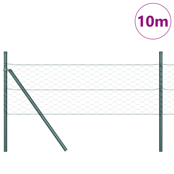 Valla Hexagonal  Verde 0.8x10 m Acero. Postes de Valla  7 pcs Verde Ø32 mm 120 cm Acero Galvanizado M 3