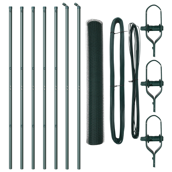 Cerca Hexagonal  Verde 1x10 m Acero. Postes de Cerca  7 pcs Verde Ø32 mm 150 cm Acero Galvanizado M 2