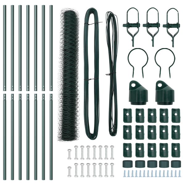 Cerca Hexagonal Verde 1x10 m Acero.  Poste de Cerca 7 pcs Verde Ø32 mm 150 cm Acero Galvanizado M 4