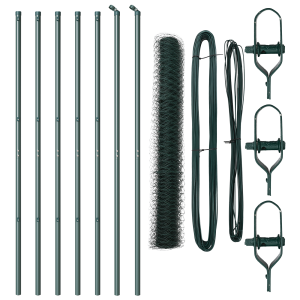 Cerca Hexagonal  Verde 1.2x10 m de Acero. Postes de Cerca  7 pcs Verde Ø32 mm 170 cm de Acero Galvanizado H