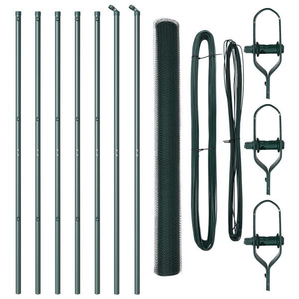 Cerca Hexagonal  Verde 1.6x10 m Acero. Postes de Cerca  7 pcs Verde Ø32 mm 210 cm Acero Galvanizado M 2