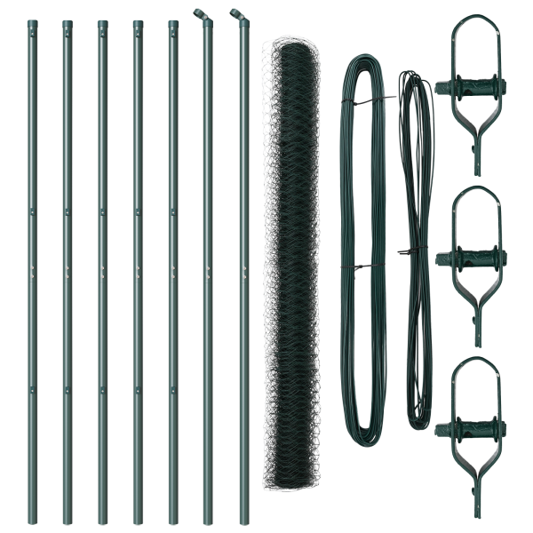 Cerca Hexagonal  Verde 1.6x10 m de Acero. Postes de Cerca  7 pcs Verde Ø32 mm 210 cm de Acero Galvanizado M 2