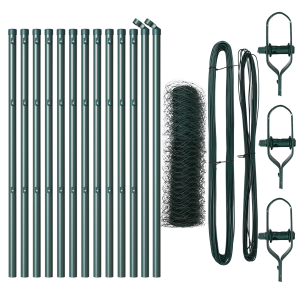 Cerca Hexagonal  Verde 0.8x25 m Acero. Postes para Cerca  13 pcs Verde Ø32 mm 120 cm Acero Galvanizado H