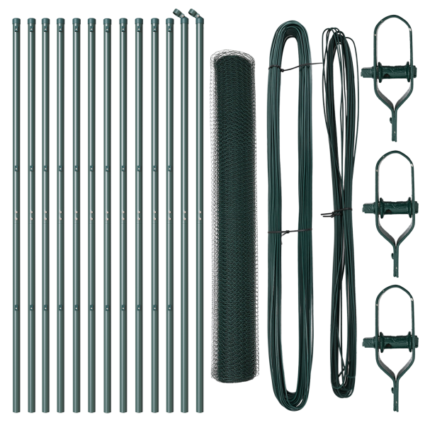 Valla Hexagonal  Verde 1.4x25 m Acero. Postes de Valla  13 pcs Verde Ø32 mm 190 cm Acero Galvanizado M 2