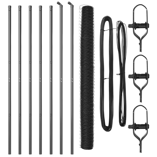 Cerca Hexagonal  Gris 1.6x10 m Acero. Postes de Cerca  7 pcs Gris Ø32 mm 210 cm Acero Galvanizado M 2