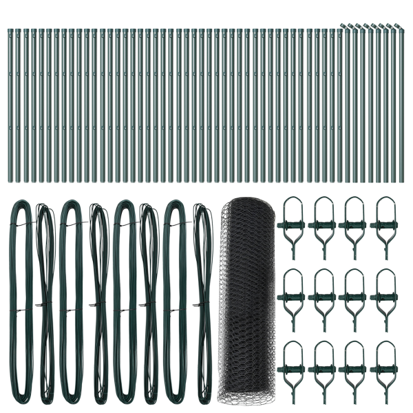 Cerca Hexagonal  Gris 0.6x100 m Acero. Postes de Cerca  13 pcs Verde Ø32 mm 100 cm Acero Galvanizado M 2
