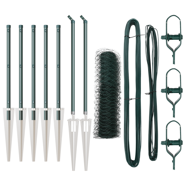 Cerca Hexagonal  Verde 0.5x10 m Acero. postes de cerca  con anclaje de espiga 7 pcs Ø32 mm 80 cm Acero Galvanizado M 2