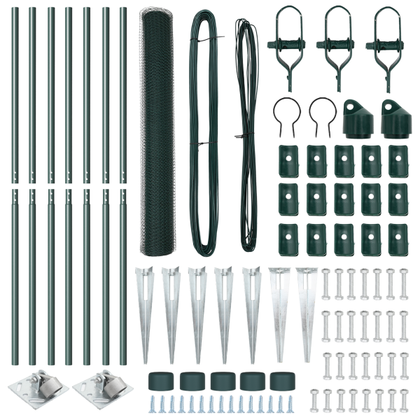 Cerca Hexagonal  Verde 1.2x10 m Acero. Postes para Cercas  con Espiga 7 pcs Ø32 mm 140 cm Acero Galvanizado M 4