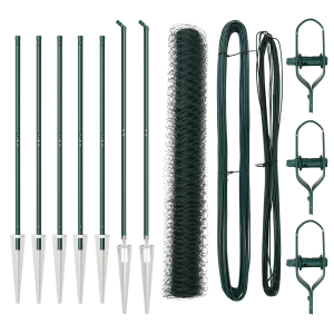 Cerca Hexagonal  Verde 1.2x10 m Acero. Postes de Cerca  con Anclaje 7 pcs Ø32 mm 140 cm Acero Galvanizado H