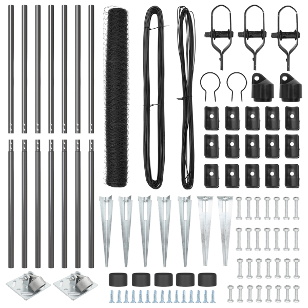 Cerca Hexagonal Gris 1.4x10 m de Acero.  Postes para Cerca con Punta 7 pcs Ø32 mm 160 cm de Acero Galvanizado M 4
