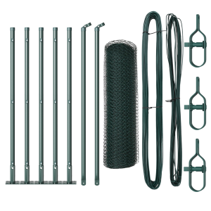 Cerca Hexagonal  Verde 0.4x10 m Acero. Postes de Cerca  con Placas de Base 7 pcs Ø32mm 50cm Acero Galvanizado H