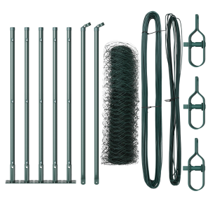 Cerca Hexagonal Verde 0.5x10 m de Acero.  Postes de Cerca con Placas de Base 7 pcs Ø32mm 70cm de Acero Galvanizado H