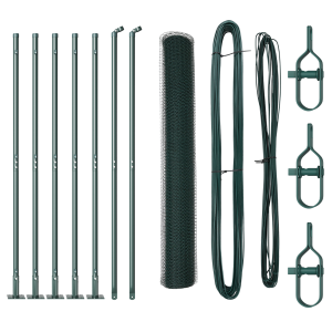 Cerca Hexagonal  Verde 1x10 m Acero. Postes de Cerca  con Placas de Base 7 pcs Ø32mm 110cm Acero Galvanizado H