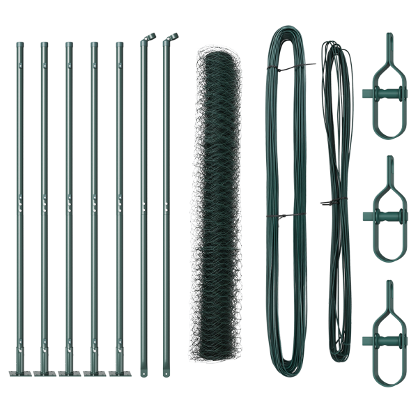 Cerca Hexagonal  Verde 1x10 m Acero. Postes de Cerca  con Placas de Base 7 pcs Ø32mm 110cm Acero Galvanizado M 2