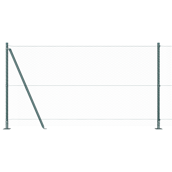 Cerca Hexagonal Verde  1.2x10 m de Acero. Postes de Cerca  con Placas Base 7 pcs Ø32mm 68.5cm de Acero Galvanizado M 2