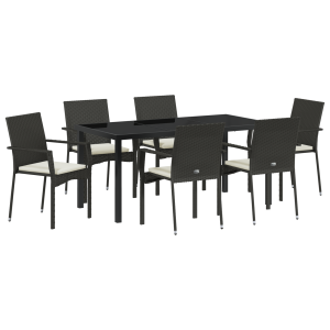Conjunto de Cadeiras de Jardim 7 pcs Preto 160 x 80 x 73 cm H
