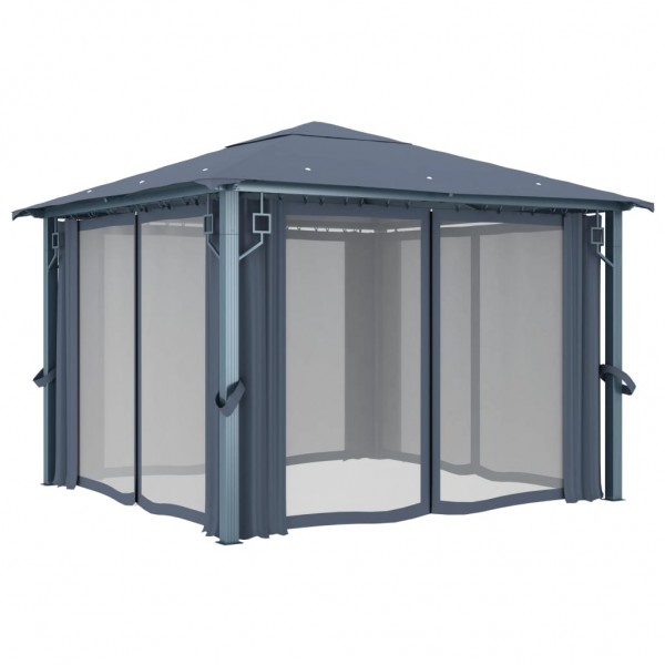 Gazebo com cortina 300x300 cm alumínio antracite M 3
