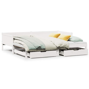 Sofá-cama com gavetão e gavetas sem colchão 90x190 cm branco H
