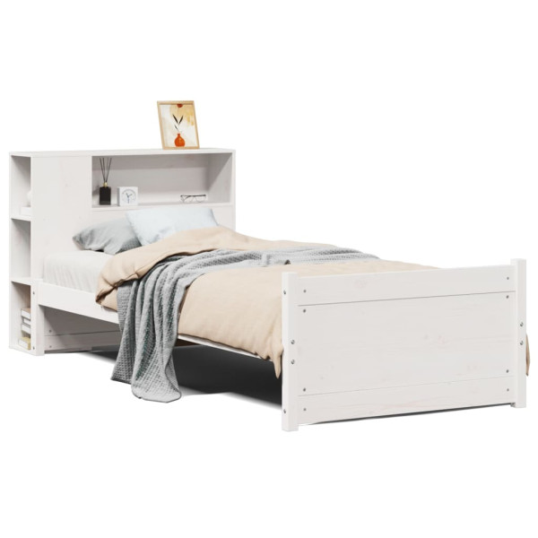 Cama com estante sem colchão 90x190 cm pinho maciço branco M 2
