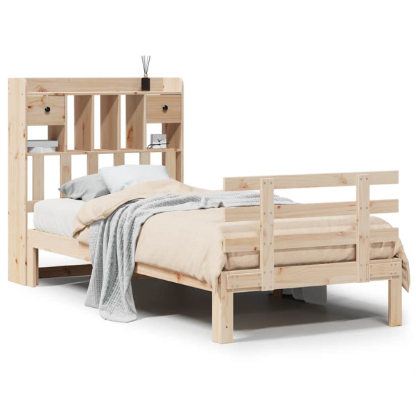 Cama con estantería sin colchón madera maciza de pino 75x190 cm M 2