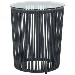 Set mesa y sillas de jardín 3 pzas y cojines ratán PE gris H