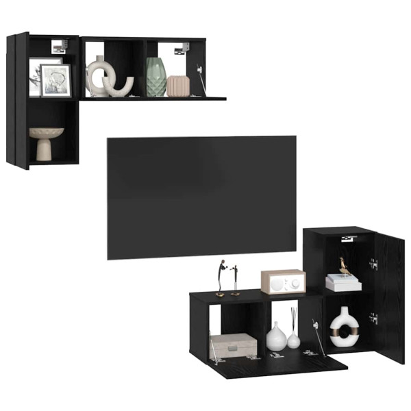 Conjunto de Cabine de TV 4 pcs Carvalho Preto 60 x 30 x 30 cm M 3