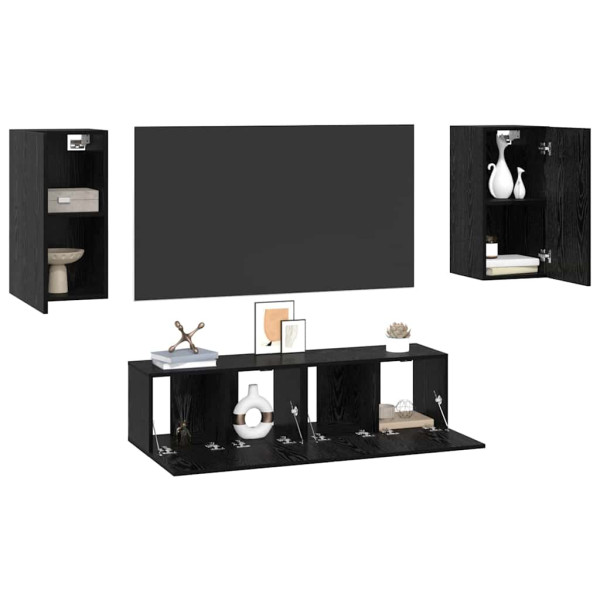 Conjunto de móvel de TV com prateleira Outros com armazenamento com porta 4 pcs Carvalho Preto M 3