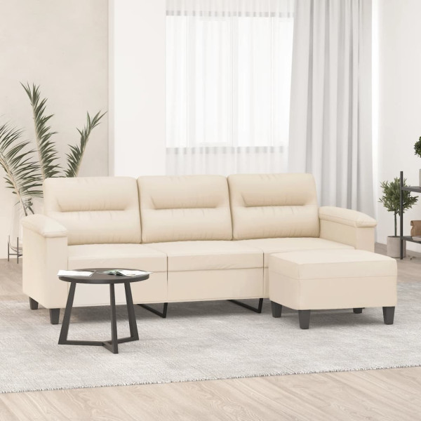 Sofá de 3 plazas y taburete tela microfibra beige 180 cm D