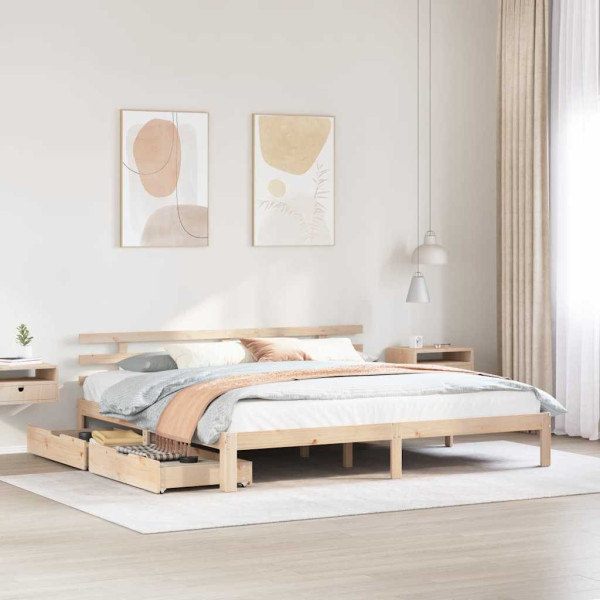 Estructura de cama con cajones madera maciza de pino 200x200 cm D