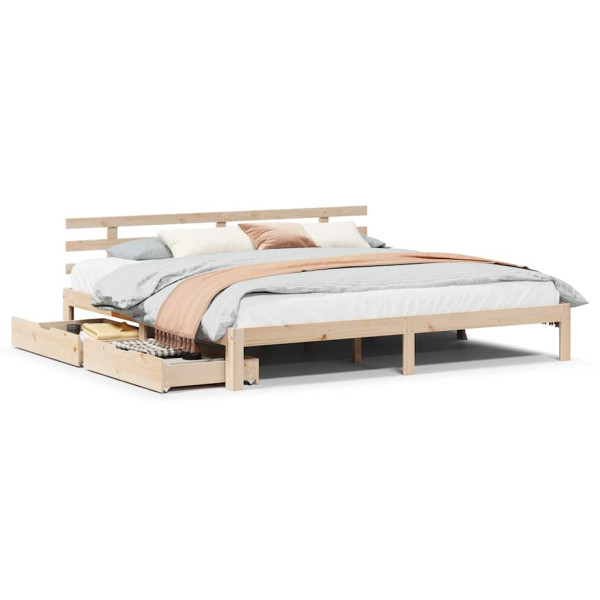 Estructura de cama con cajones madera maciza de pino 200x200 cm M 2