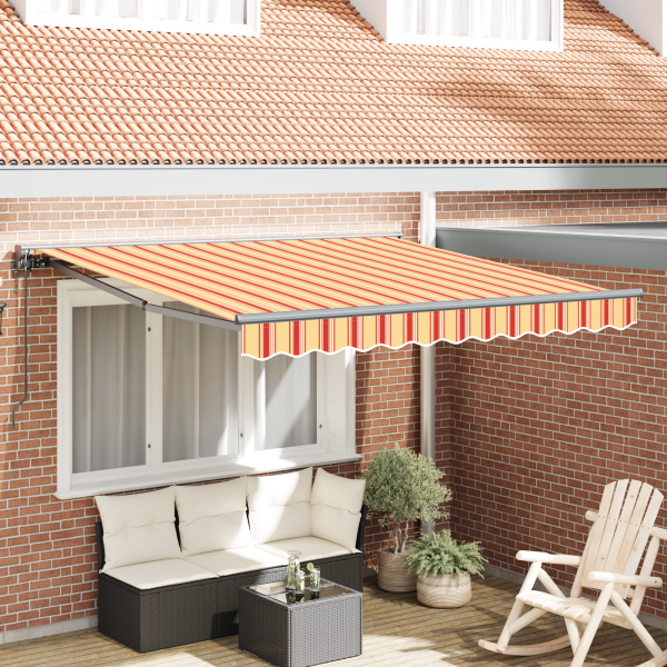 Toldo Retráctil Automático en Amarillo y Naranja. 300 x 250 cm D