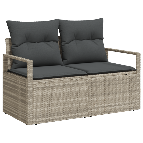 Conjunto de Sofá de Jardim  de 5 Peças com Almofadas Cinza Claro de Rattan Poliéster M 4