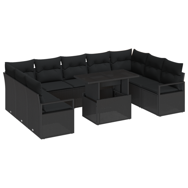 Conjunto de Sofás de Jardim  de 10 Peças com Almofadas de Polirattan Preto M 2