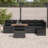 Conjunto de Sofá de Jardim de 7 Peças  com Almofadas Rattan Poly Preto 3