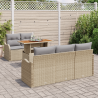 Conjunto de Sofá de Jardim de 6 Peças com Almofadas Bege Rattan Poly 3