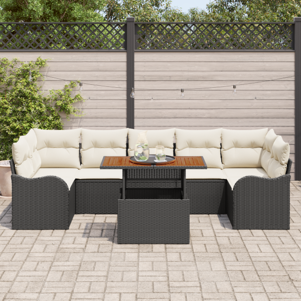 Conjunto de Sofás de Jardim de 8 Peças com Almofadas em Rattan Poliéster Preto M 3