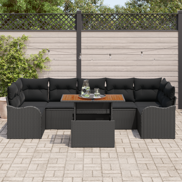 Conjunto de Sofá de Jardim  com Almofadas Preto Rattan PE M 3